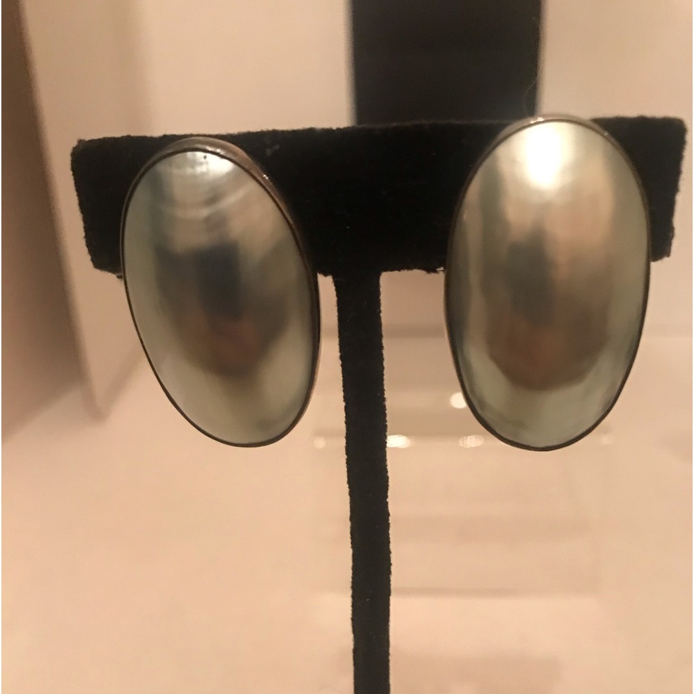 Vtg. Great Falls Metal Works Sterling Mother of Pearl Clip-On Earrings